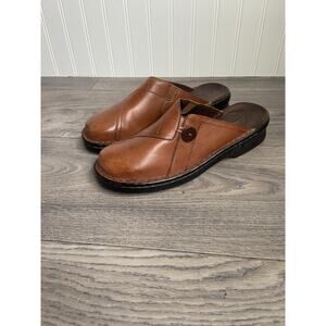 Clarks Leather Clogs Womens Size 10N Brown Casual Comfort Slip On Shoes